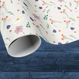 Hand Drawn Floral Whimsical Flowers Wedding  ラッピングペーパー