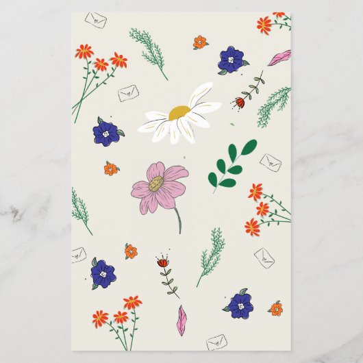 Hand Drawn Floral Whimsy Elegant Simple Menu チラシ (裏面)