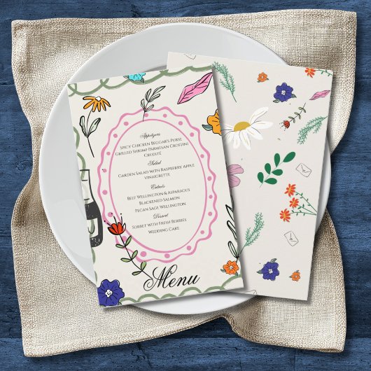 Hand Drawn Floral Whimsy Elegant Simple Menu チラシ