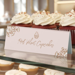 Hand Drawn Florals Pink Cupcake Bakery Counter テーブルテントサイン
