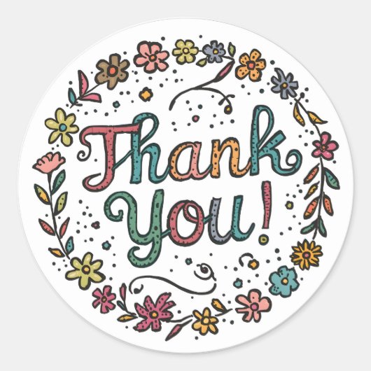 Hand-Drawn Flower Doodle ラウンドシール (正面)