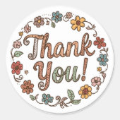 Hand-Drawn Flower Doodle ラウンドシール (正面)