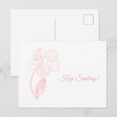 Hand Drawn Flower Minimalist Pink Postcard ポストカード (正面/裏面)