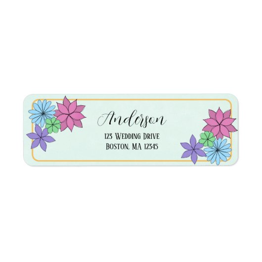 Hand-Drawn Flower Return Address Stickers ラベル (正面)
