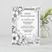 Hand drawn flowers and border Wedding Invitation 招待状 (スタンド正面)