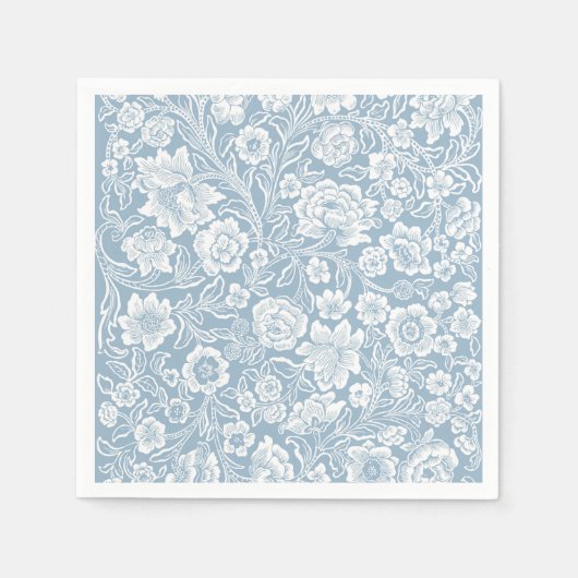 Hand-drawn Flowers,Blue Grey White Botanical Art スタンダードカクテルナプキン (正面)