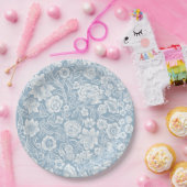 Hand-drawn Flowers,Blue Grey White Botanical Art ペーパープレート (パーティー)