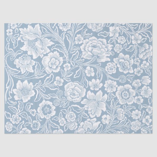 Hand-drawn Flowers,Blue Grey White Botanical Art 薄葉紙 (正面)