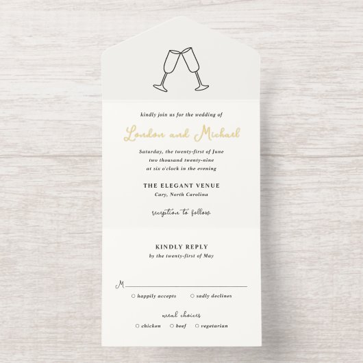 Hand Drawn Flutes Doodle Modern Wedding オールインワン招待状 (内側)