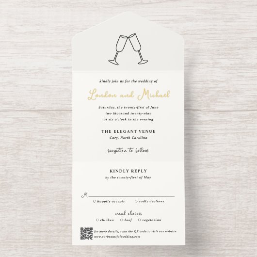 Hand Drawn Flutes Doodle QR Code Modern Wedding オールインワン招待状 (内側)