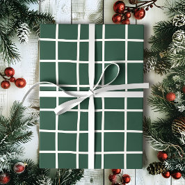 Hand Drawn Forest Green and White Grid Holiday ラッピングペーパー