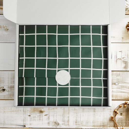 Hand Drawn Forest Green and White Grid Holiday 薄葉紙