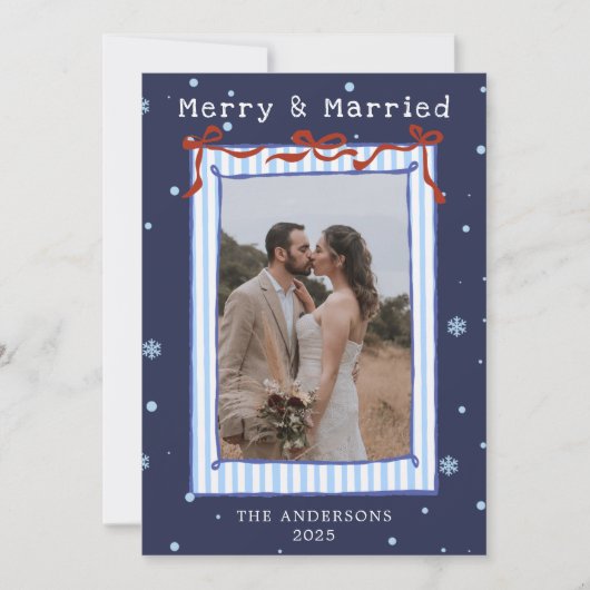 Hand Drawn Frame with Red Bows Merry Married   サンキューカード (正面)