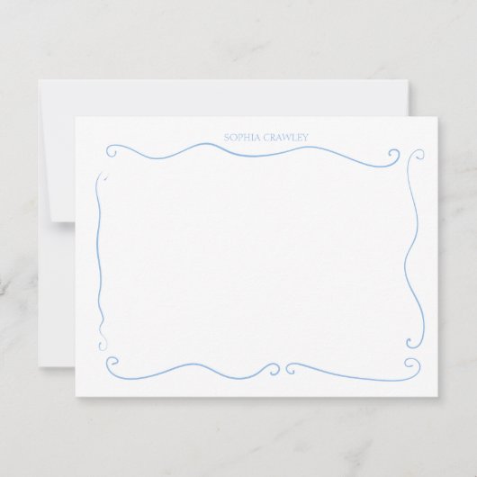 Hand Drawn French Blue Whimsical Personalized ノートカード (正面)