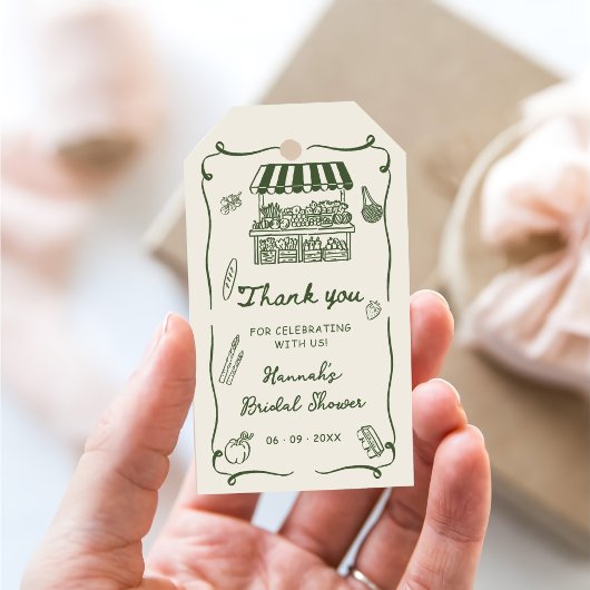 Hand Drawn Fresh Off the Market Bridal Shower ギフトタグ