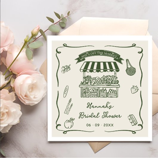 Hand Drawn Fresh Off the Market Bridal Shower スタンダードカクテルナプキン