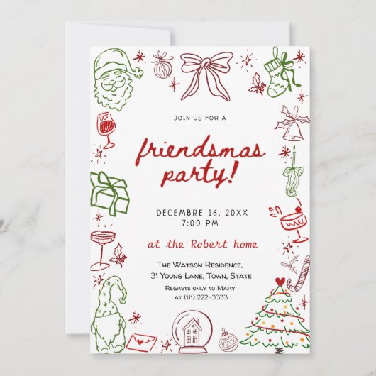 Hand Drawn Friendsmas Christmas  Invitation 招待状 (正面)