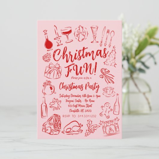 Hand Drawn Friendsmas Christmas Party Invitation 招待状 (スタンド正面)