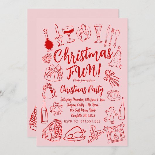 Hand Drawn Friendsmas Christmas Party Invitation 招待状 (正面/裏面)