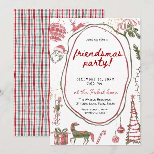 Hand drawn Friendsmas Whimsical Doodle Christmas  招待状 (正面/裏面)
