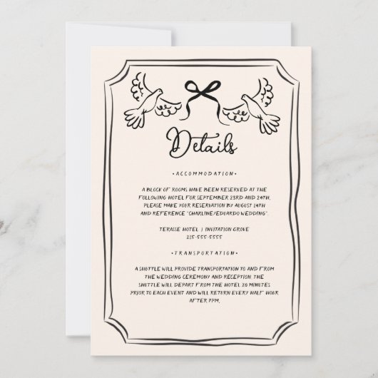 Hand drawn Funky Doodle Wedding Details 招待状 (正面)