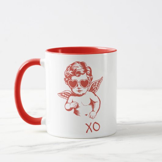Hand Drawn Funny Romantic Cupid XO Valentines Day マグカップ (左)