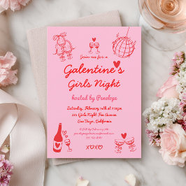Hand Drawn Galentine's Girls Night Party 招待状
