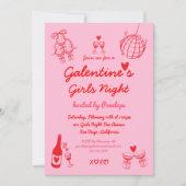 Hand Drawn Galentine's Girls Night Party 招待状 (正面)