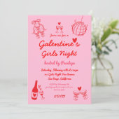 Hand Drawn Galentine's Girls Night Party 招待状 (スタンド正面)
