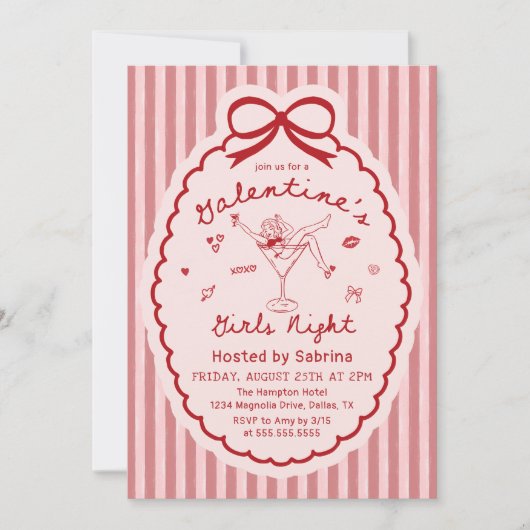Hand Drawn Galentines Girls Night Party Invitation 招待状 (正面)