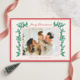 Hand Drawn Garland Foliage Holiday Photo Card  シーズンカード