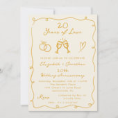 Hand Drawn Gold Any Year Wedding Anniversary Party 招待状 (正面)