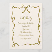 Hand Drawn Gold Bow Ribbon Border New Years Party 招待状 (正面)
