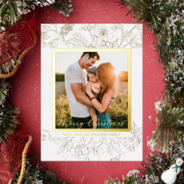 Hand Drawn Gold & White Floral Merry Christmas 箔シーズンカード