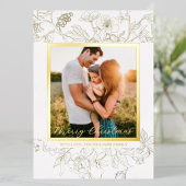 Hand Drawn Gold & White Floral Merry Christmas 箔シーズンカード