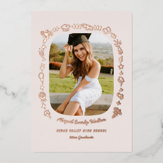 Hand Drawn Grad Announcement Foil Card with Photo  箔招待状