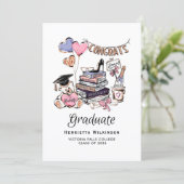 Hand Drawn Graduate Books Graduate Celebration 招待状 (スタンド正面)