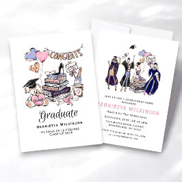 Hand Drawn Graduate Books Graduate Celebration 招待状