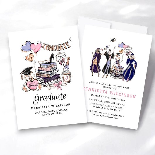 Hand Drawn Graduate Books Graduate Celebration 招待状