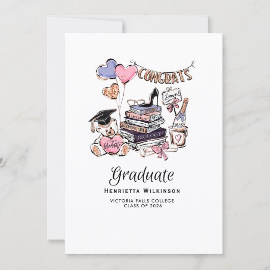 Hand Drawn Graduate class of 2026 Celebration 招待状 (正面)