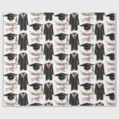 Hand-Drawn Graduation Gown Pink Bow Graduation  ラッピングペーパー (フラット)