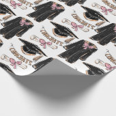 Hand-Drawn Graduation Gown Pink Bow Graduation  ラッピングペーパー (角)