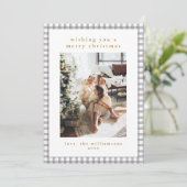 Hand Drawn Gray Gingham Family Christmas Photo シーズンカード (スタンド正面)