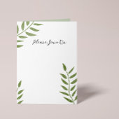 Hand-drawn green artistic leaf branch 招待状