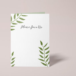 Hand-drawn green artistic leaf branch 招待状