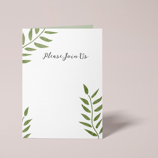 Hand-drawn green artistic leaf branch 招待状