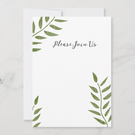 Hand-drawn green artistic leaf branch 招待状 (正面)