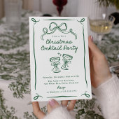 Hand-Drawn Green Bow Christmas Cocktail Party 招待状