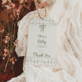 Hand Drawn Green Bow Gingham Neutral Baby Shower ギフトタグ