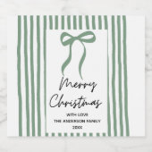 Hand drawn green Bow Merry Christmas ビールラベル (シングルラベル)